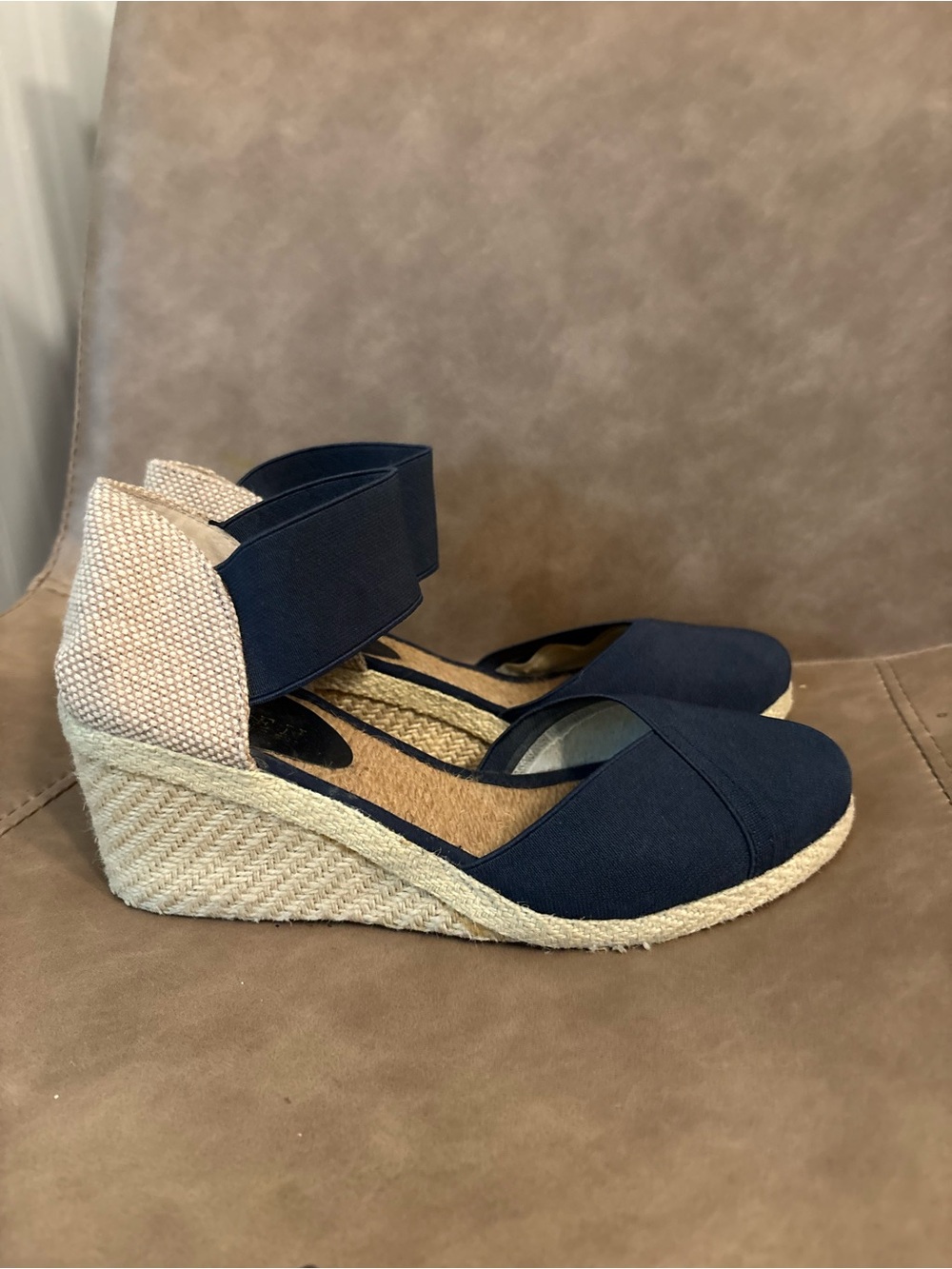 Lauren Ralph Lauren blue raffia wedge heels shoes Charla size 6B